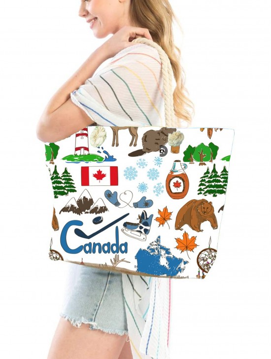 Canvas Canada Maple Leaf Print Shoulder Tote
